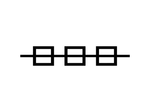 Minimalist black line connecting square geometric shapes on white background.