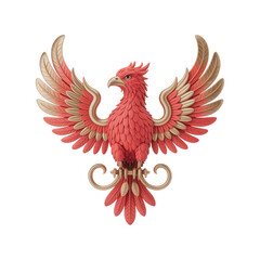 Obraz premium A majestic phoenix bird spreads its vibrant red and gold wings in mid-flight outdoors.