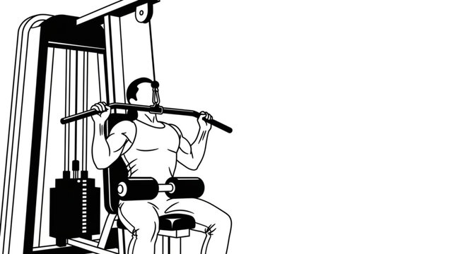 Man exercising with a lat pulldown machine in a gym.