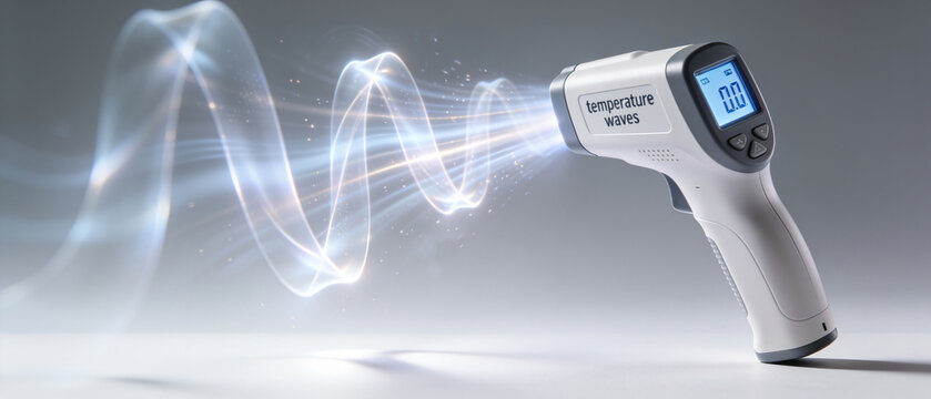 Medical infrared thermometer with glowing temperature energy waves