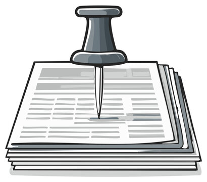 Illustration of a metal pushpin piercing a stack of papers or documents