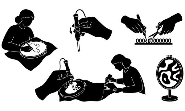 Surgical procedures medical illustrations  doctors performing operations and hand details  surgical tools and equipment