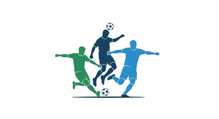 Obraz premium Three Soccer Players in Action Silhouette Graphic.