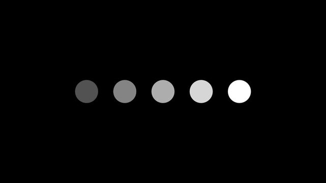 Minimalist loading animation with pulsing circles on black background, for ui ux, progress indicator buffer
