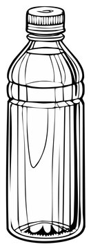 Outlined reusable plastic bottle for water or beverage, minimalistic black and white drawing