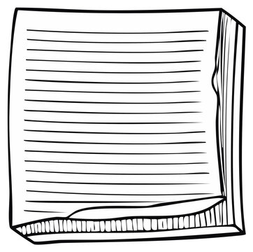 Hand drawn illustration of a stack of lined paper notes with torn edges