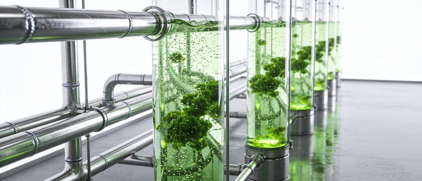 Industrial Algae Bioreactor with Green Microalgae in Glass Tubes