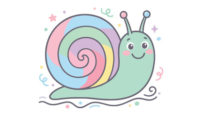 Cute cartoon snail with colorful shell and smiling face © rockbd