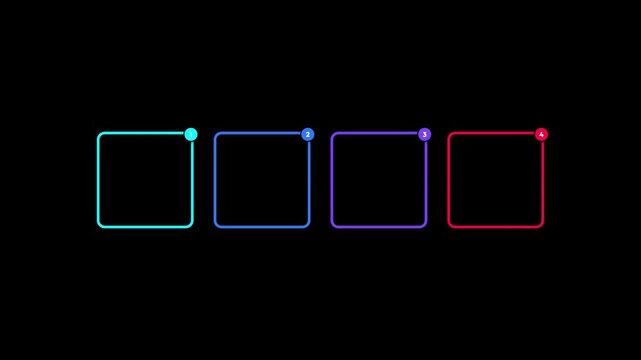 Animated infographic boxes with 4 numbered steps on white background. 4K Video