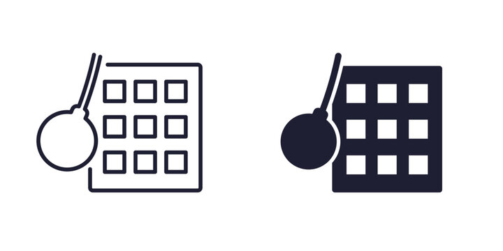 building demolition icon with a wrecking ball, line and solid design