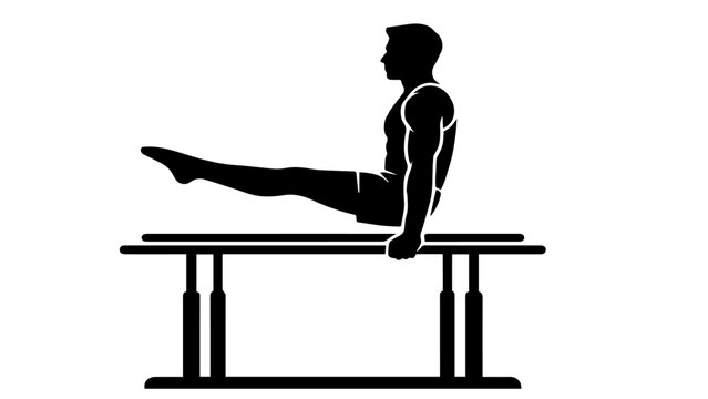 Silhouette of gymnast performing L‑sit on parallel bars illustration