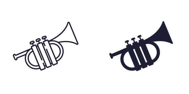 trumpet icon, music instrument line and solid design on white