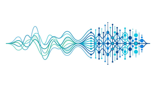 Abstract blue waveform, sound wave, audio signal, digital pattern isolated on White Background ai
