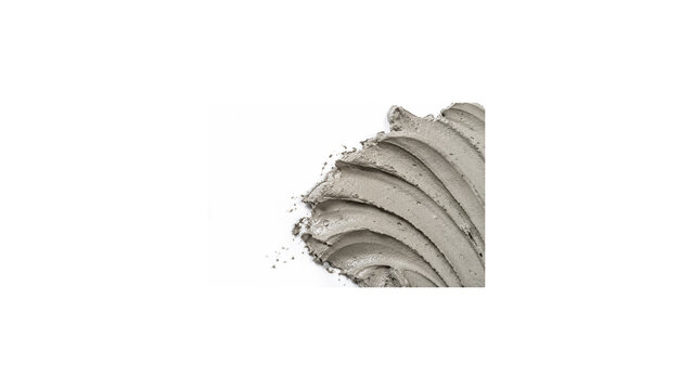 Textured gray cosmetic clay smear on white background