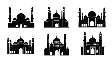 Collection Of Mosque Silhouettes In Black And White Architectural Islamic Building Silhouette mosques architecture religious © MDAbujafor