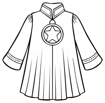 Illustrated outline of a tunic costume design with a star emblem for coloring and creative projects design element for fantasy and roleplay