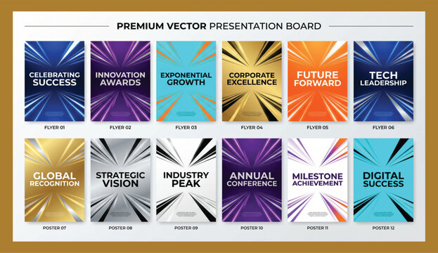 Professional business presentation board collection featuring abstract modern layouts for corporate strategy and growth communication presentation business corporate strategy template