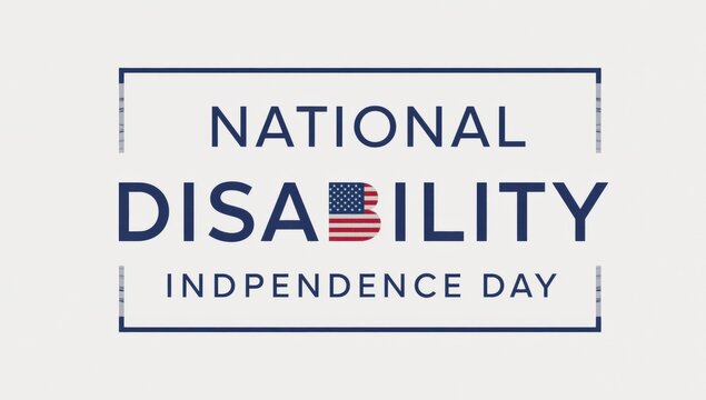 National disability independence day with american flag pattern lettering on a light gray background