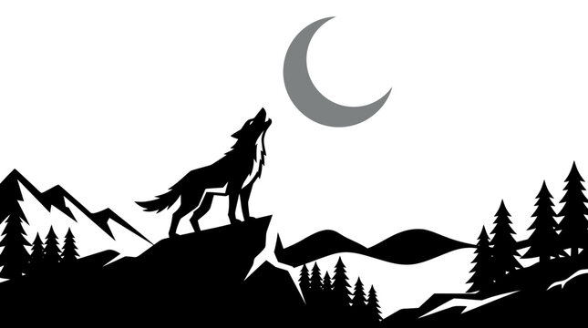 wolf howling at the moon in mountains