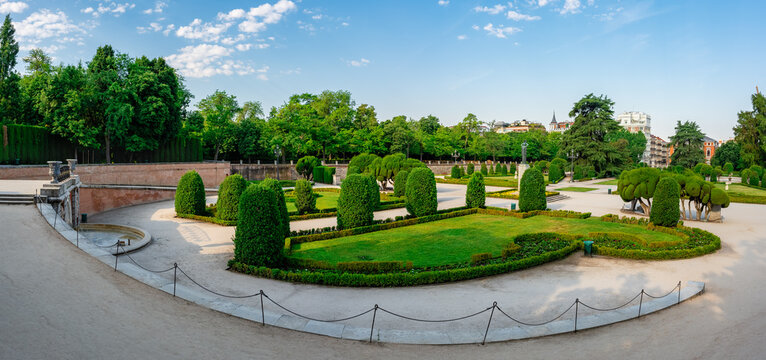Parterre Park with unique and special trees in the Retiro Park in Madrid, Spain.