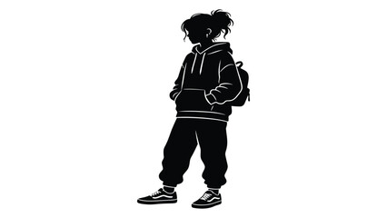Girl silhouette wearing a hoodie and sneakers stands in a casual pose to represent contemporary youth fashion and urban lifestyle. © Sadee Girl