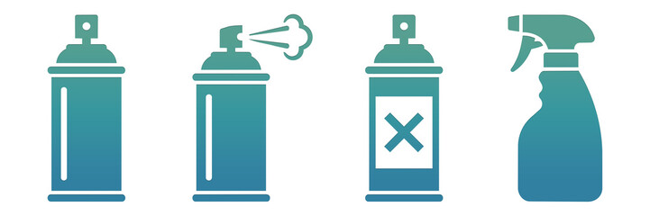 Set of spray bottles and aerosol cans icons isolated on transparent background