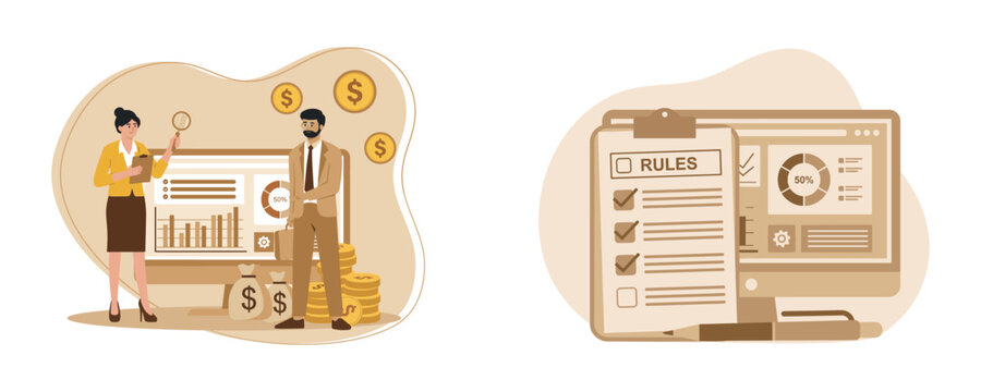 Financial planning and business data documentation vector illustration with business documentation financial planning management currency investment corporate accounting analysis document