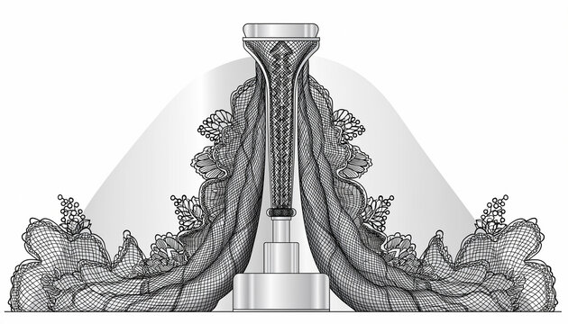 Intricate Monument with Draped Sculpture and Trees.