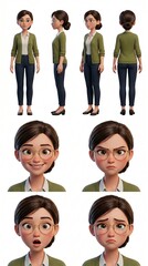 Obraz premium Data Analyst 3D Character Sheet Front Back Side Three Quarter Views Face Expressions Happy Angry Surprised