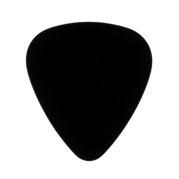 A single black matte guitar plectrum in a macro studio shot on a transparent background with dramatic side lighting. Concept of minimalism and music essentials
