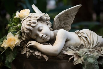 Obraz premium Cherub angel sculpture flower.