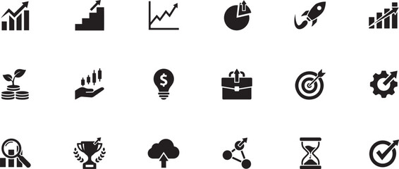 Obraz premium Growth icon set. Containing arrow up, growing graph, business chart icons. silhouette vector