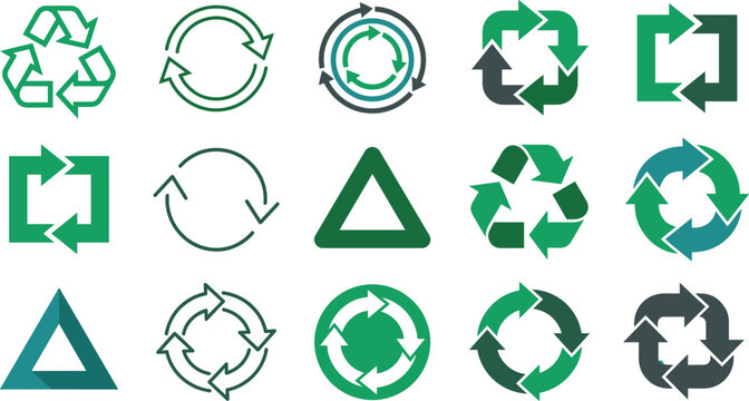 Recycle and circular arrow icons collection featuring sustainability renewal rotation environmental conservation and eco friendly vector symbols
