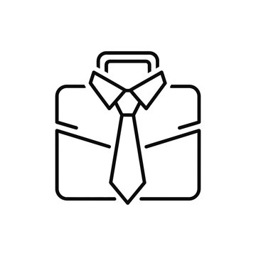 Shirt with necktie icon representing business apparel or formal attire for corporate professional dress code in a minimalist black line graphic design element on a transparent background for branding.