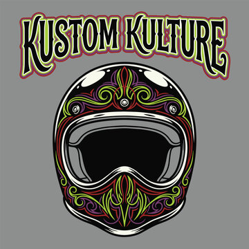 Retro Helmet Hot Rod Pinstriping Kustom Kulture Vector