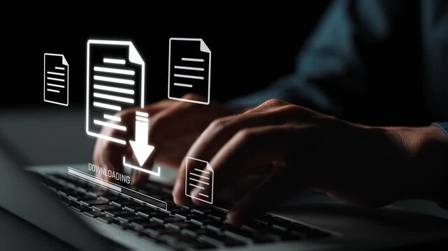 Visual representation of digital document downloading, showing file transfer, data access, and progress status for secure and efficient information retrieval Marrow