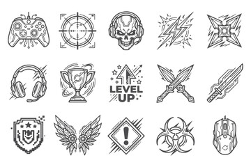 Set of diverse gaming and esports line art icon collection © Minara