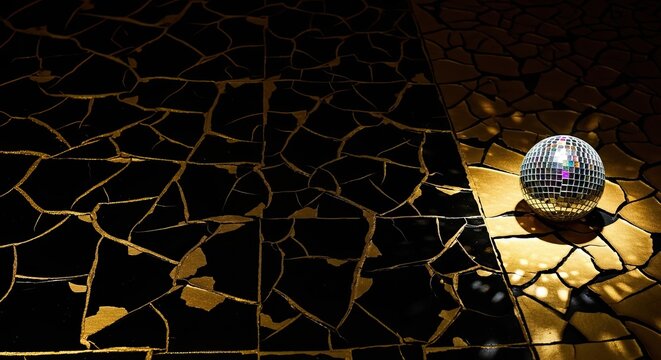 Luxury gold mosaic tiles with disco ball reflection