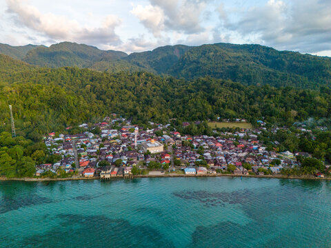 Aerial View of Mamala Village in Ambon Island, Maluku