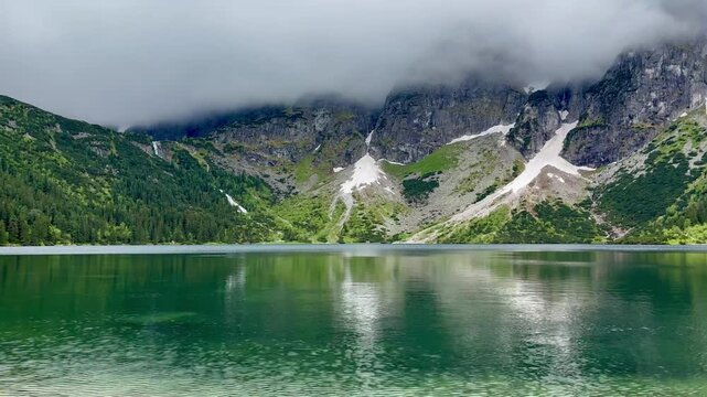 Panoramic view of Morskie Oko lake in Tatra National Park in Poland