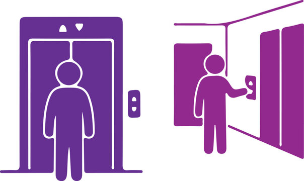 Person using elevator and floor call button in building Vector, illustration