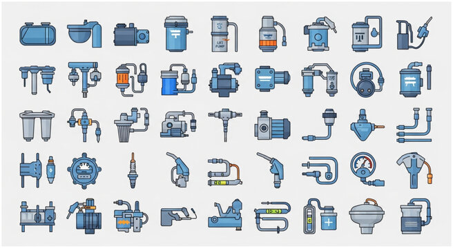 A collection of various industrial tools and equipment displayed together.