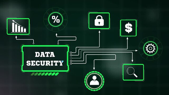 Data security architecture tracking industrial cloud database safety networks, perfect backdrop for corporate cybersecurity awareness keynotes