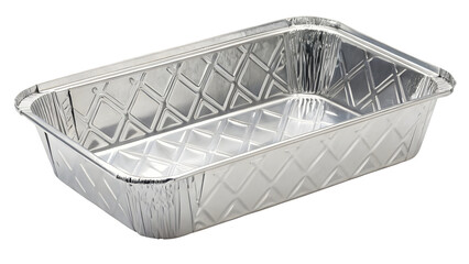 Obraz premium Empty Rectangular Aluminum Foil Food Container with Embossed Lid on White Background