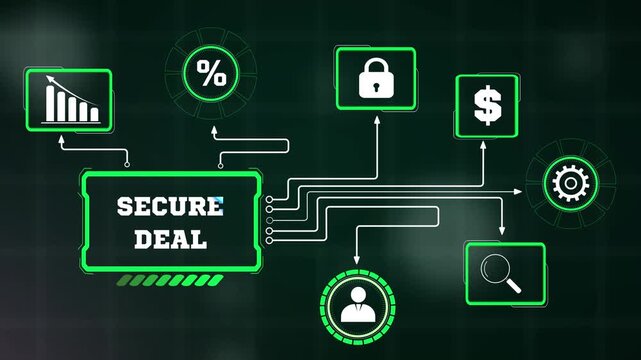 Secure deal contract tracking system mapping firm merger milestones on high tech dashboards, perfect for corporate financial meeting loops