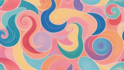 Fototapeta premium Vibrant Colorful Abstract Swirling Pattern Background. Pastel Wavy Lines and Organic Shapes, Artistic Decorative Design.