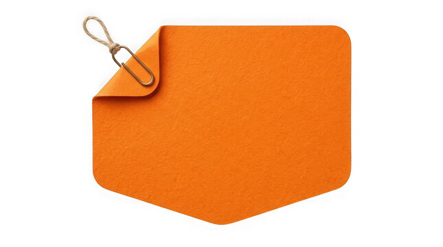 Orange felt tag with metal paperclip and string paperclip background material