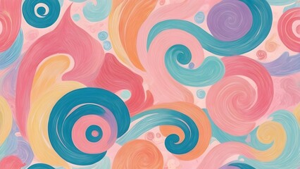 Fototapeta premium Vibrant Pastel Swirls Seamless Pattern. Abstract Hand-Painted Brushstroke Background Design. Whimsical Decorative Texture.