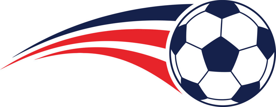 Vector illustration of a soccer ball with dynamic red and blue streaks on white background football cup 2026