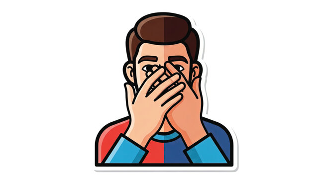Man covering face with hands.